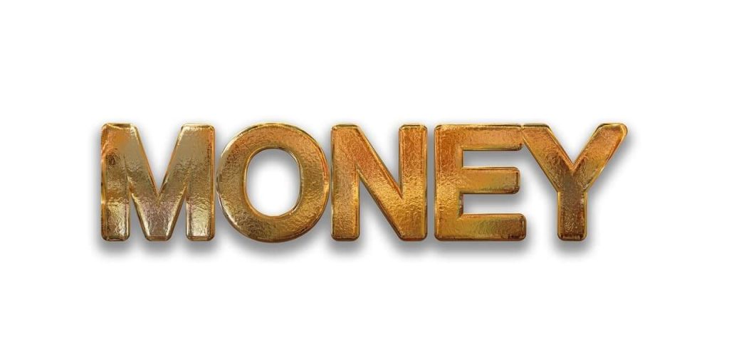 the word money in bold gold letters